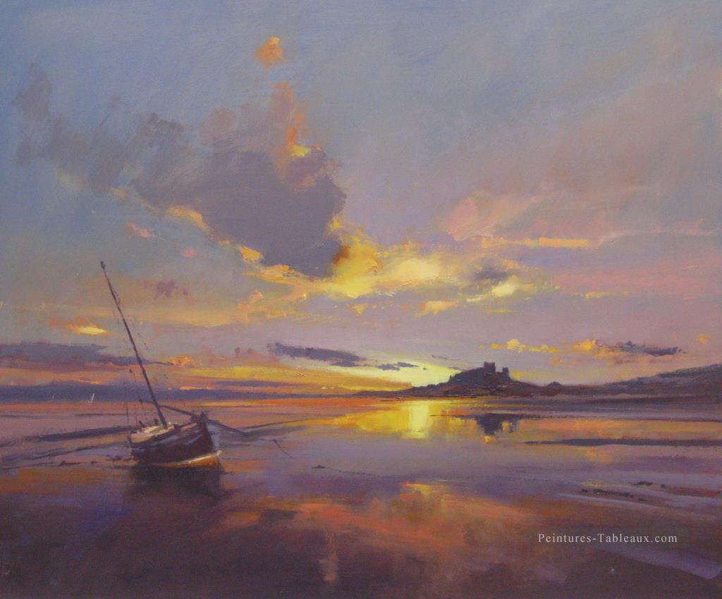 Lever de soleil sur Bamburgh Castle Northumberland paysage marin abstrait Peintures à l'huile